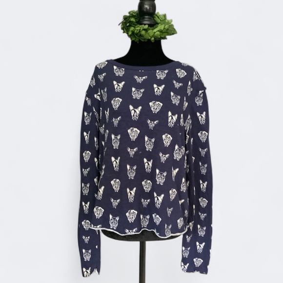 Anthropologie Maeve Caitlin Boxy Fit Dog Print Long Sleeved Cotton T Shirt SZ M - Picture 4 of 14